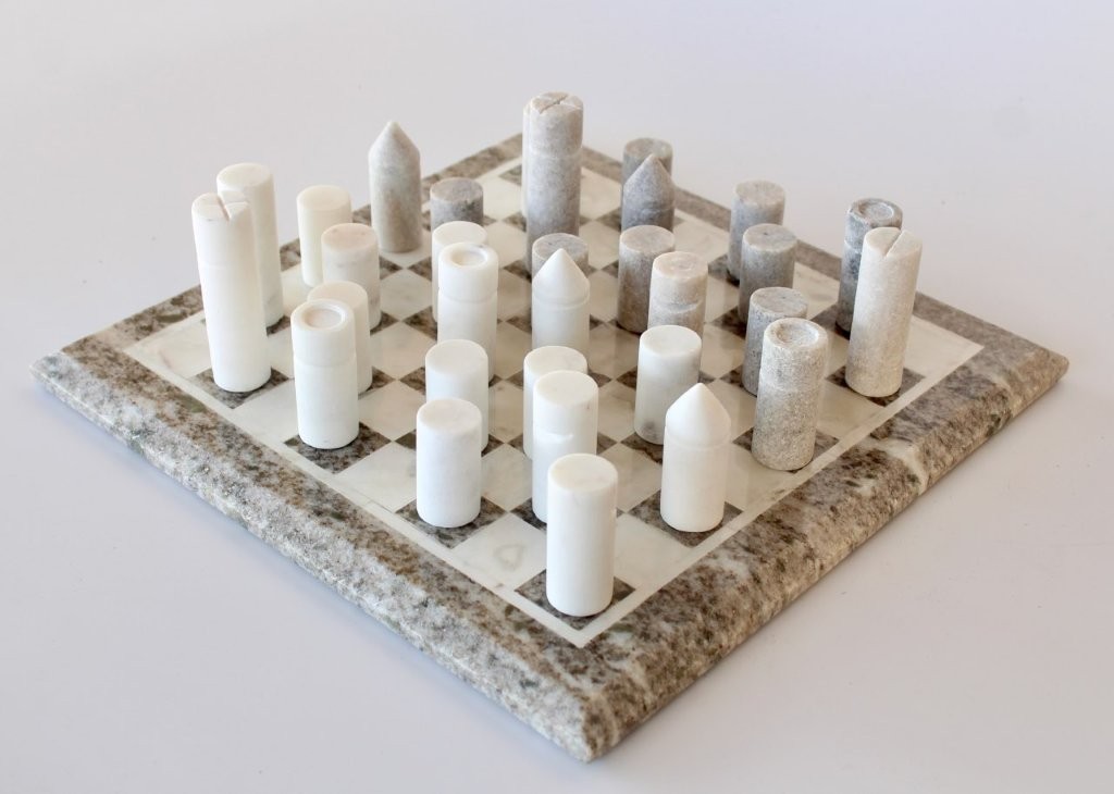 Beige & White Marble Chess Set